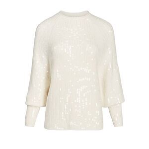 Express Batwing Sequin Sweater Women's XS Ivory Sparkle Holiday Party